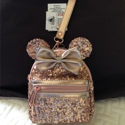 Disney Loungefly Mini Rose Gold Sequin Backpack 