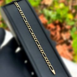 Jewelry 14k solid yellow gold Figaro link bracelet 7.25” 5.00mm 5.50g