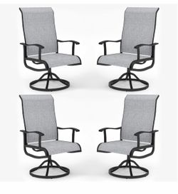 Swivel Patio Chairs Set of 4, Outdoor Dining Chairs ,All Weather Powder-coated Metal for Lawn Backyard, Grey Breathable Textilene Fabric
