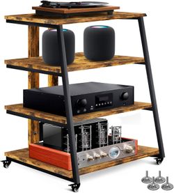 4-Tier AV Media Stand Corner Shelf Stereo Cabinet Audio Rack Tower with Height Adjustable Wooden Shelves Corner Entertainment Center Perfect for Recor