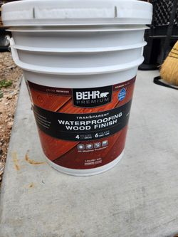 Behr Premium No 502 Redwood Transparent Waterproofing Wood Finish. 5 Gallon Jug. 4 New In The Box Never opened. Retails For $215 Ea +Tax At Home Depot
