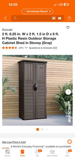 Suncast 2 ft. 8.25 in. W x 2 ft. 1.5 in D x 6 ft. H Plastic Resin Outdoor Storage Cabinet Shed in Stoney (Gray)