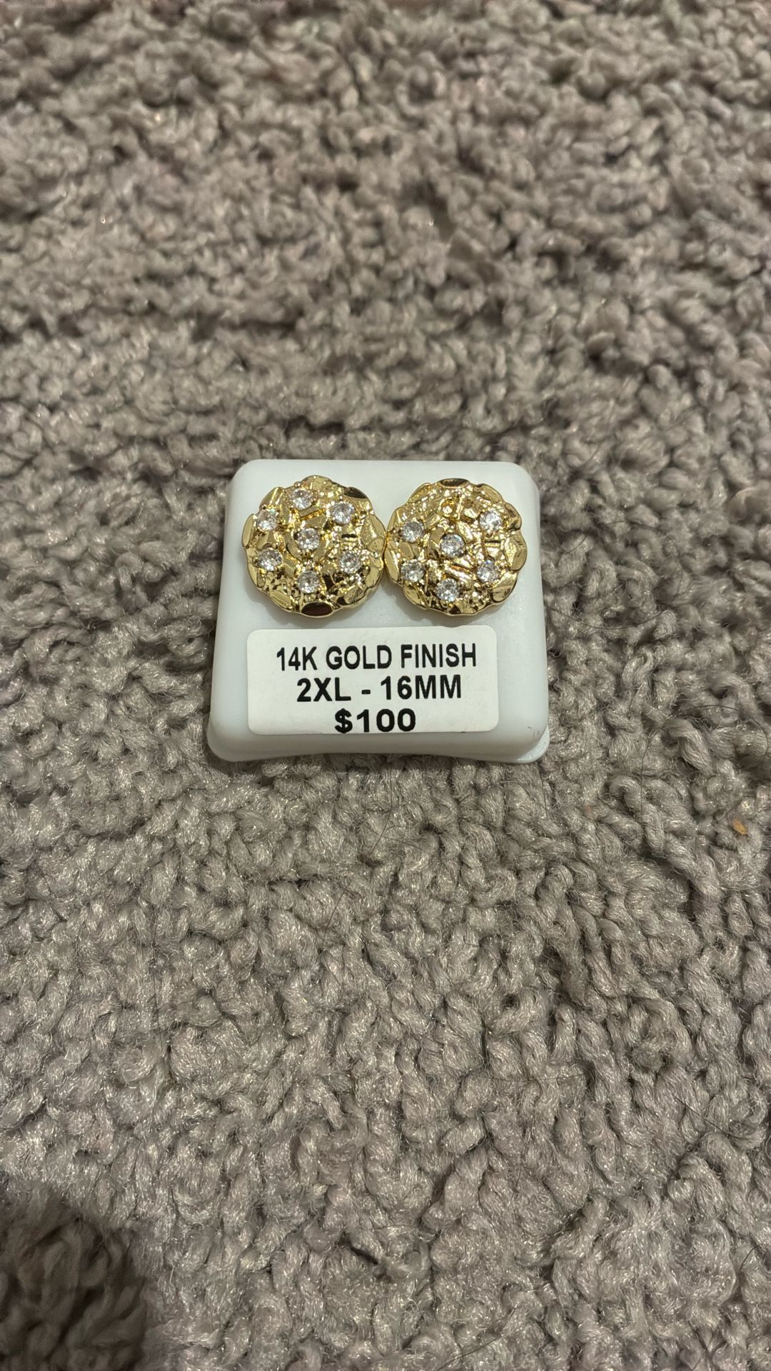 14k Gold Plated Nugget Earrings With Moissanite
