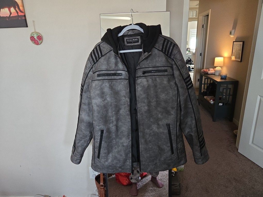 The Buckle Faux Leather Hodded Jacket