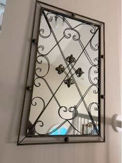 Decorative Wall Mirror with Metal Scroll Design