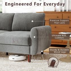 vTwo-seater sofa, fabric mid-century modern style, solid wood frame 78in