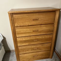 Oak Finish Five Drawer Dresser