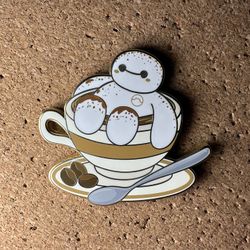 Baymax Coffee Foam Latte Art Lucky Cat Cafe Pixar Big Hero 6 Fantasy Disney Pin