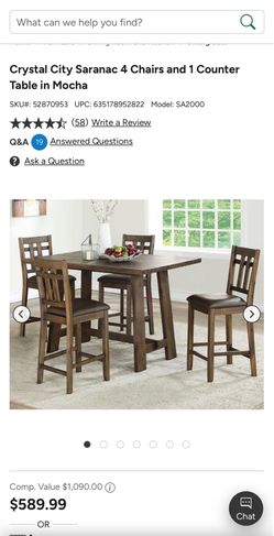 Crystal City Saranac 5-Piece Counter Dining Set Mocha