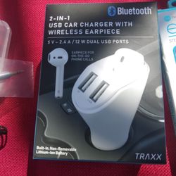 2 In 1 USB Car Charger With Wireless Earpiece 