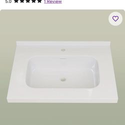 Solid Surface 30'' W X 22'' D Single Sink Vanity Top Drop-in Rectangular Sink Countertop White Center Drain Top with Pre-drilled Faucet Holes & 1.38 i