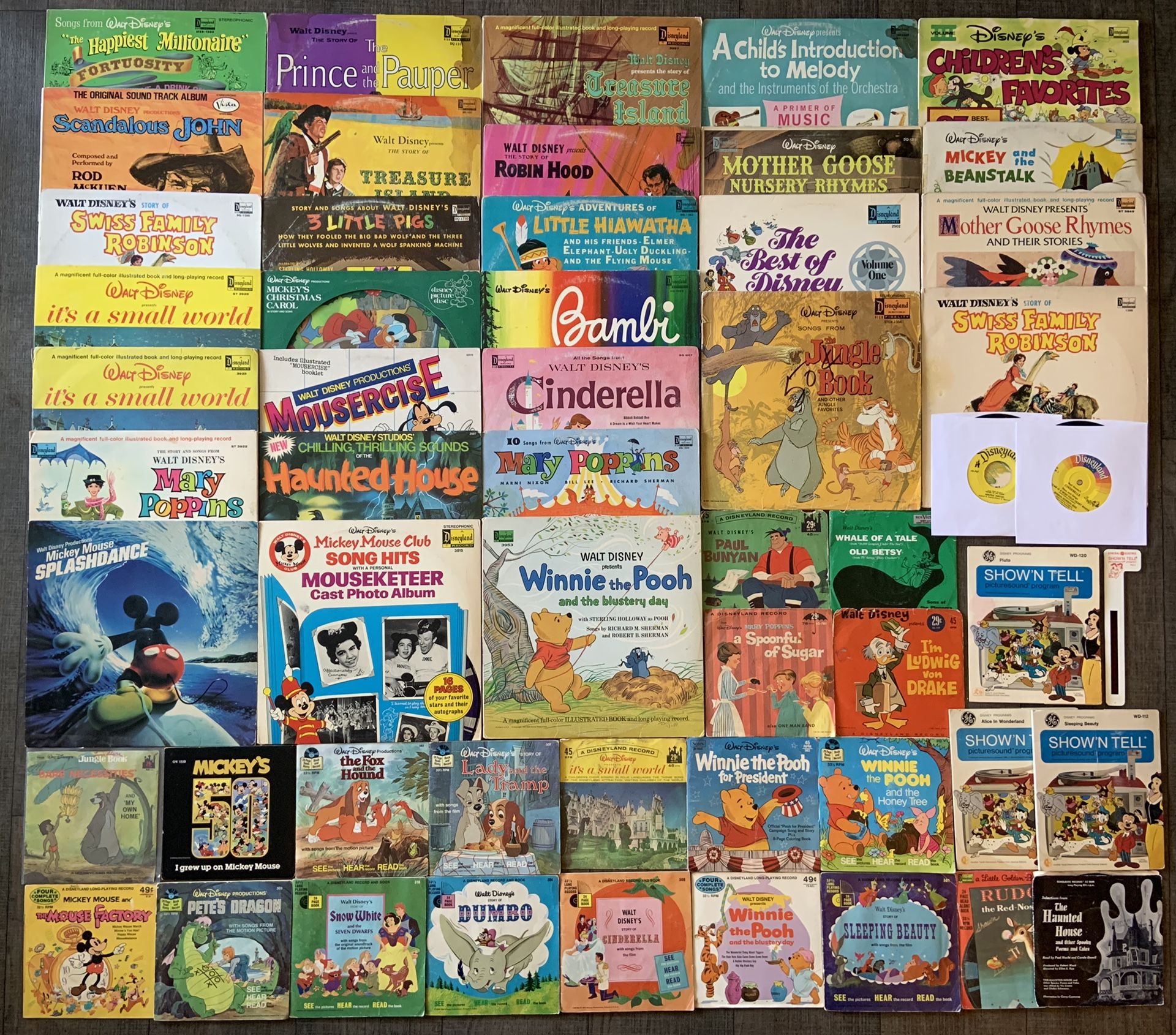 Lot of 56 Disneyland Records Albums Vinyl LP’s 7” 45 Books Disney Mickey