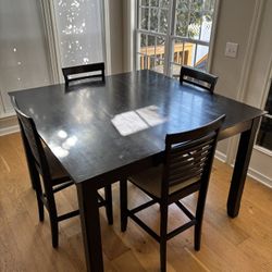 Wood Espresso Extension Leaf Counter Height Table with 4 Chairs