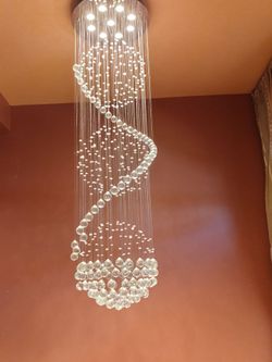 Large Spiral Crystal Raindrop Chandelier – Foyer/Entryway, All Crystals Intact
