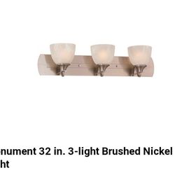 Monument (contact info removed) Vanity Fixture, Brushed Nickel, 32- 0.5 x 8- 0.25 x 7- 0.75 in., Uses 100-watt Incandescent Medium Base Lamps