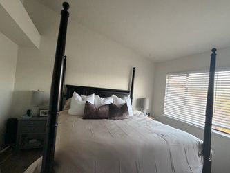 Dark Wood Four-Poster King Bed Frame