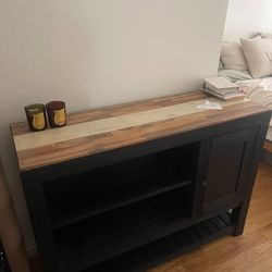 Black Wood Sideboard with Butcher Block Top