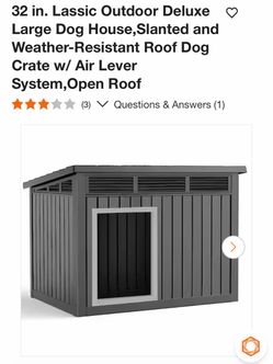 32 in. Lassic Outdoor Deluxe O Large Dog House, Slanted and Weather-Resistant Roof Dog Crate w/ Air Lever System, Open Roof