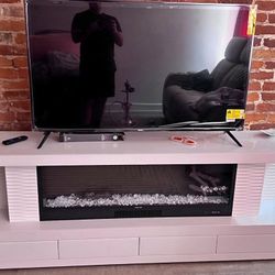 Freestanding High-Gloss White MDF Electric Fireplace TV Stand and coffee table