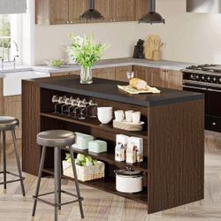 NY229 55" Coffee Bar Table, 5-Tier Kitchen Island Storage Cabinet
