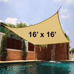 $40 (New) Square 16x16 ft sun shade sail outdoor canopy top cover 185gsm 95% uv block w/ ropes