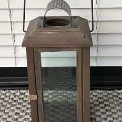 Farmhouse Rustic Wood, Glass & Metal 16” Candle Holder With Door Preowned SHIPPING ONLY 