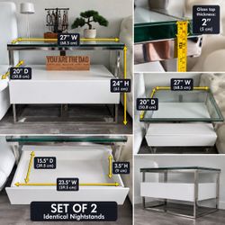 Modern Glass & Chrome Nightstands – Set of 2