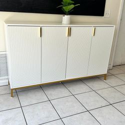 Kitchen Buffet Cabinet, 59” Buffet Sideboard Storage Cabinet with 4 Doors, Coffee Bar Console Table for Kitchen, Living Room, Entryway, White and Gold