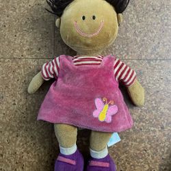 Vintage Russ Amber Baby Doll Stuffed Plush 13" Girl African American Pink Dress