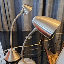 SET OF 2 Silver Metal Desk Lamps