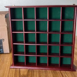 Wood Wooden Wall Desk Open Display Case For Thimbles Golf Balls Little Trinkets Etc 25 Squares Great Condition