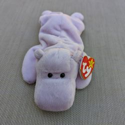 Ty Beanie Babies Happy The Hippo Collectible Plush Toy From The 1990s With Original Tag Attached