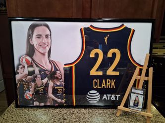 CATLIN CLARK  OF THE INDIANA FEVER STITCHED, BRANDED,AUTHENTIC FRAMED JERSEY,CSC GRADED #10 CARD.