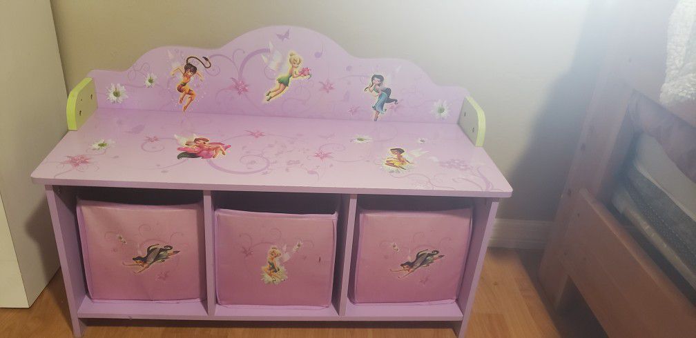 Disney TinkerBell Fairies Toy Bench with 3 Bins

