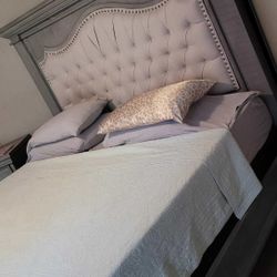 King Tufted WOOD Bed, Nightstand, And Dresser