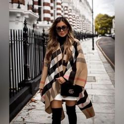 New 2024 💕 BURBERRY LONDON Giant Check Cashmere Scarf XL Shawl Wrap Fringe Cozy Shawl 