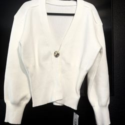 V Neck Knit White Cardigan 