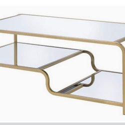 Astrid Glass Top Coffee and End Table with Mirror Shelf in Gold