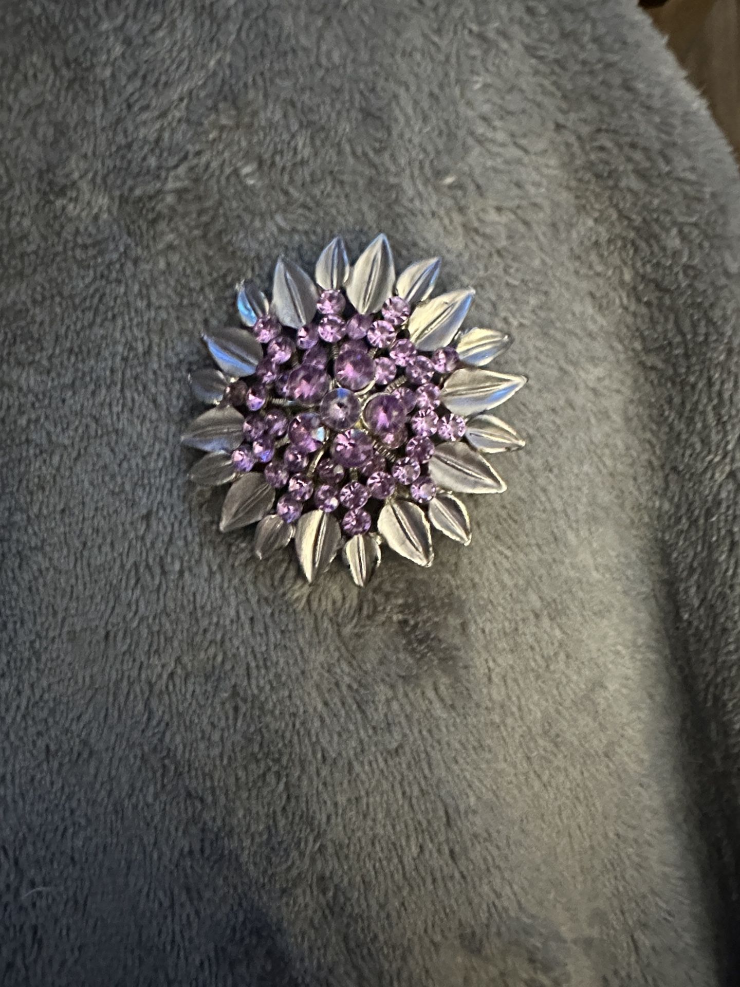 Elegant Silver and Purple Floral Brooch