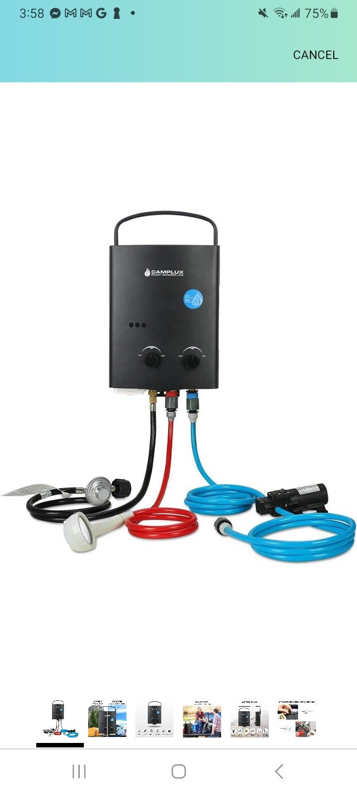 Camplux 5L Portable Propane Gas Tankless Water Heater, GPM