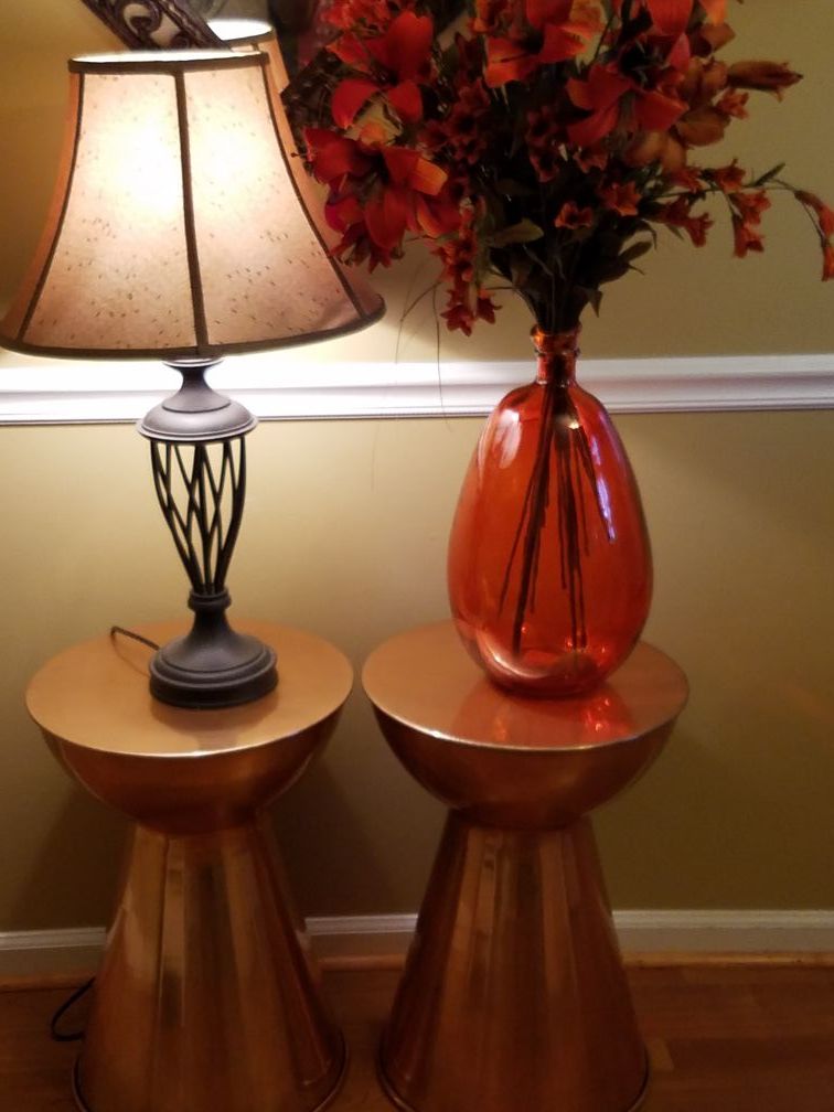 Pair of Copper Hourglass Shaped Accent Tables