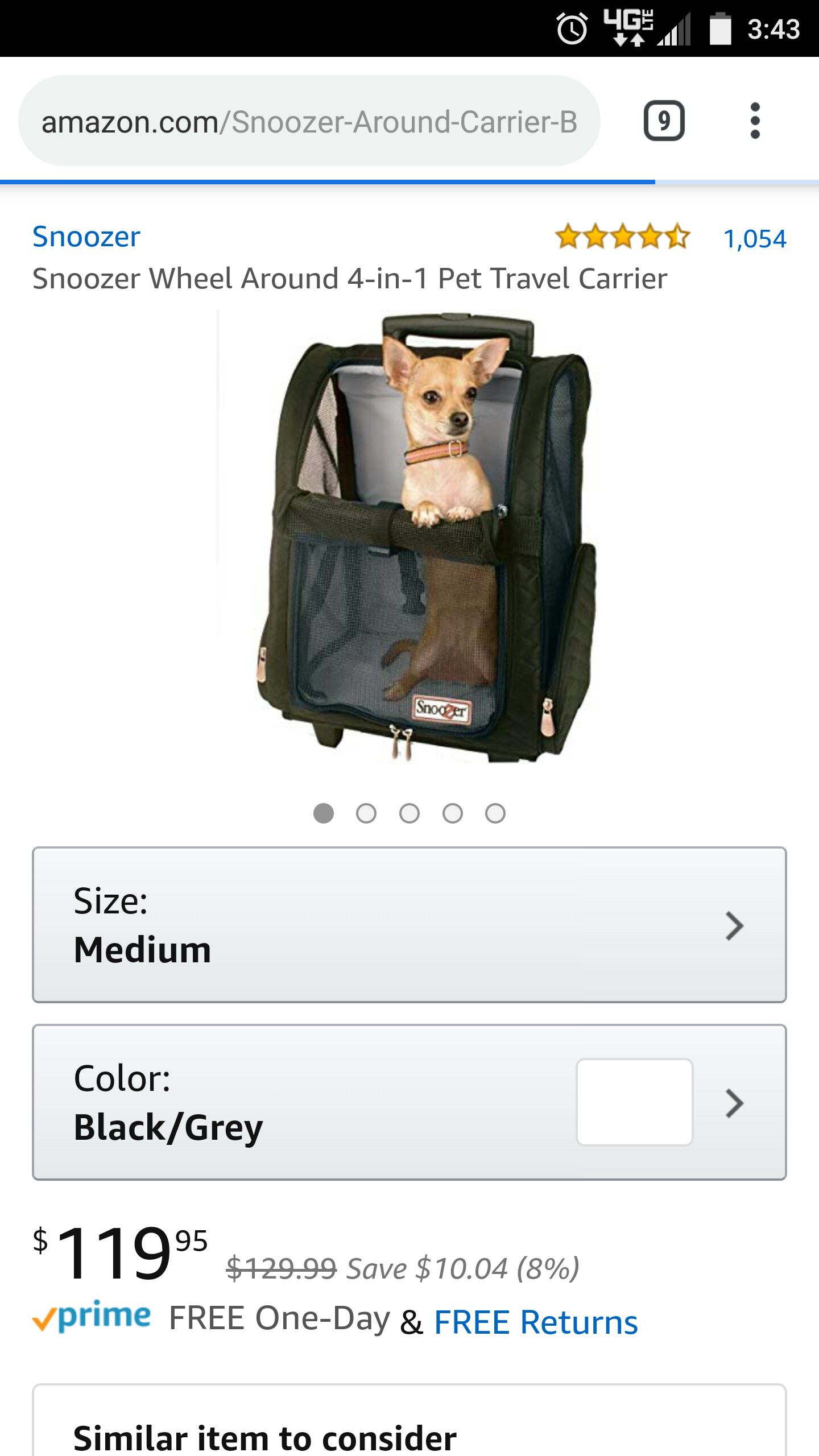 Snoozer Pet dog cat travel case crate backpack Medium