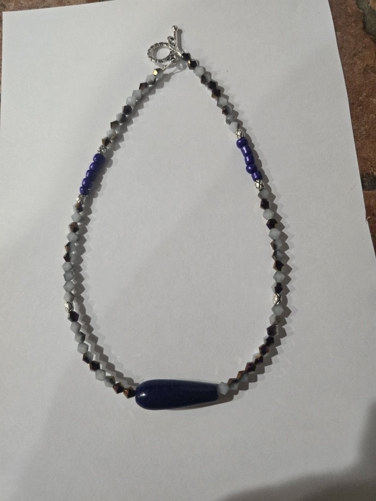 SWAROVSKI BEAD AMETHYST SPIRITUAL AGATE STONE HEALING ENERGY NEW 16"CHOKER NECKLACE