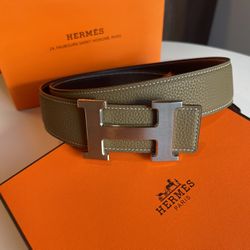 Hermès Reversible Men's Belt Olive Black Silver H Buckle Adjustable Designer Classic