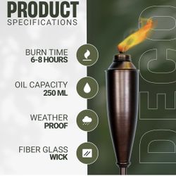 Garden Torches for Outside -Deco Home Pack of 3 Metal Garden Torches Citronella Oil for Outdoor Ambiance - Decorative and Functional Citronella Torche