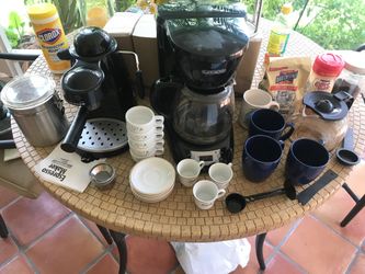 Big coffee lot. Espresso maker, coffee make and more!