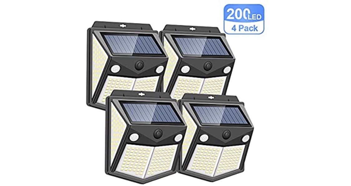 4 -Pack black solar wedge 8 LED security outdoor motion sensor wall light