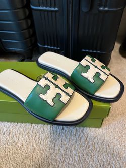 Tory Burch Green Leather Slide Sandals