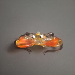 Unique Miniature Hand Blown Glass Figurine Of A Crab-Murano Style, Vibrant Orange, Yellow & Purple Hues - Whimsical Eyes & Curved Limbs 2.75"W 1 1/8"H
