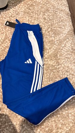 Adidas Blue Track Pants with White Stripes